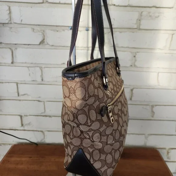 Euc Coach Gallery Khaki Jacquard Zip Top Shoulder Bag Purse - Picture 5 of 15